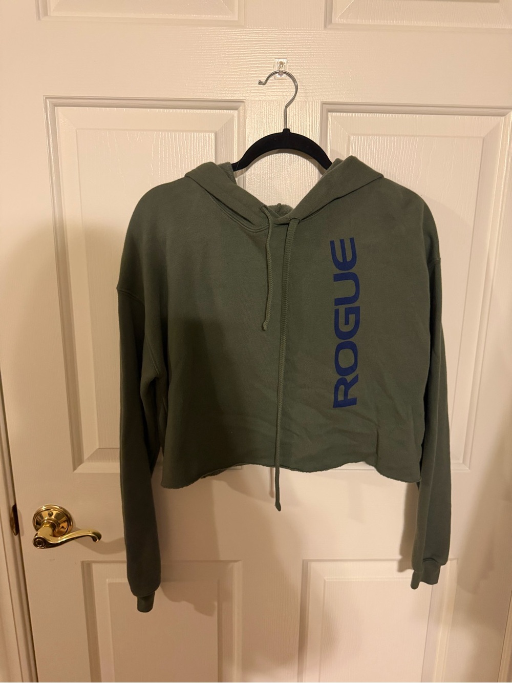 Bella Canvas Olive Green Cropped Hoodie with Navy 'ROGUE' Print